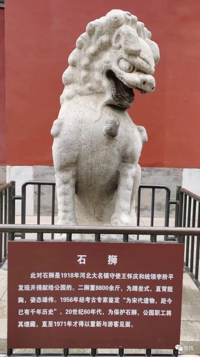gaoyu200812's tweet image. 中山公園正門前的一對宋代石獅歷史被修改，文革中被公園員工深埋保護的歷史，刪去“文革中”三字，只剩60年代。難道要石獅子也“識時務”？