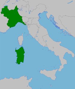 -Duchy of Savoy, Nizza. As confederates, they had slightly different laws (we still had the Carta de Logu) and covered the green part of the map. The revolutions of '20-21 and '30-31 had little effects in Sardinia (island); we had our own part of rebellions against the feudal-