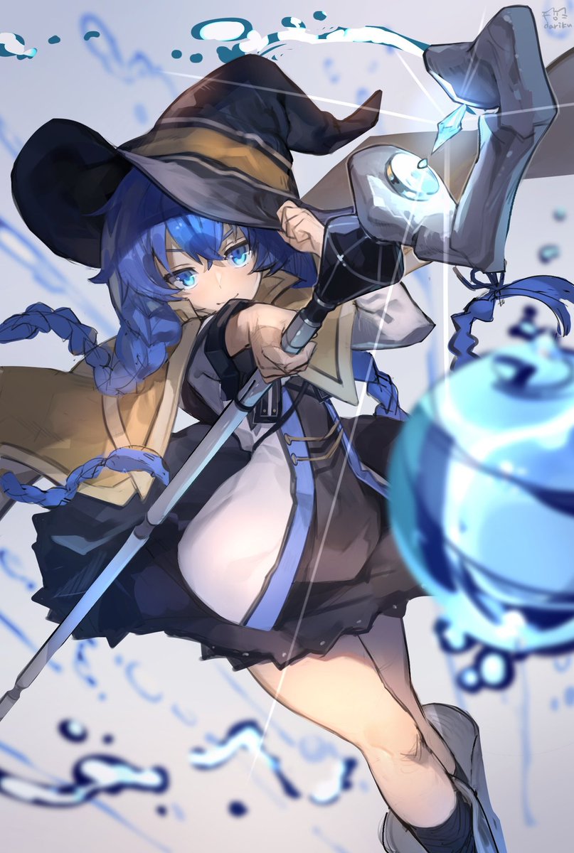 roxy migurdia 1girl hat blue hair blue eyes witch hat solo holding  illustration images