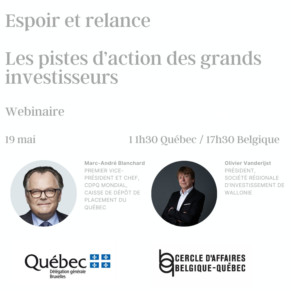 Nous vous invitons à nous rejoindre lors de ce webinaire sur le secteur financier et sur les pistes d'action des grands investisseurs institutionnels.
Informations➡️ bit.ly/2QYplyT
Inscriptions➡️ bit.ly/2PZz7QY