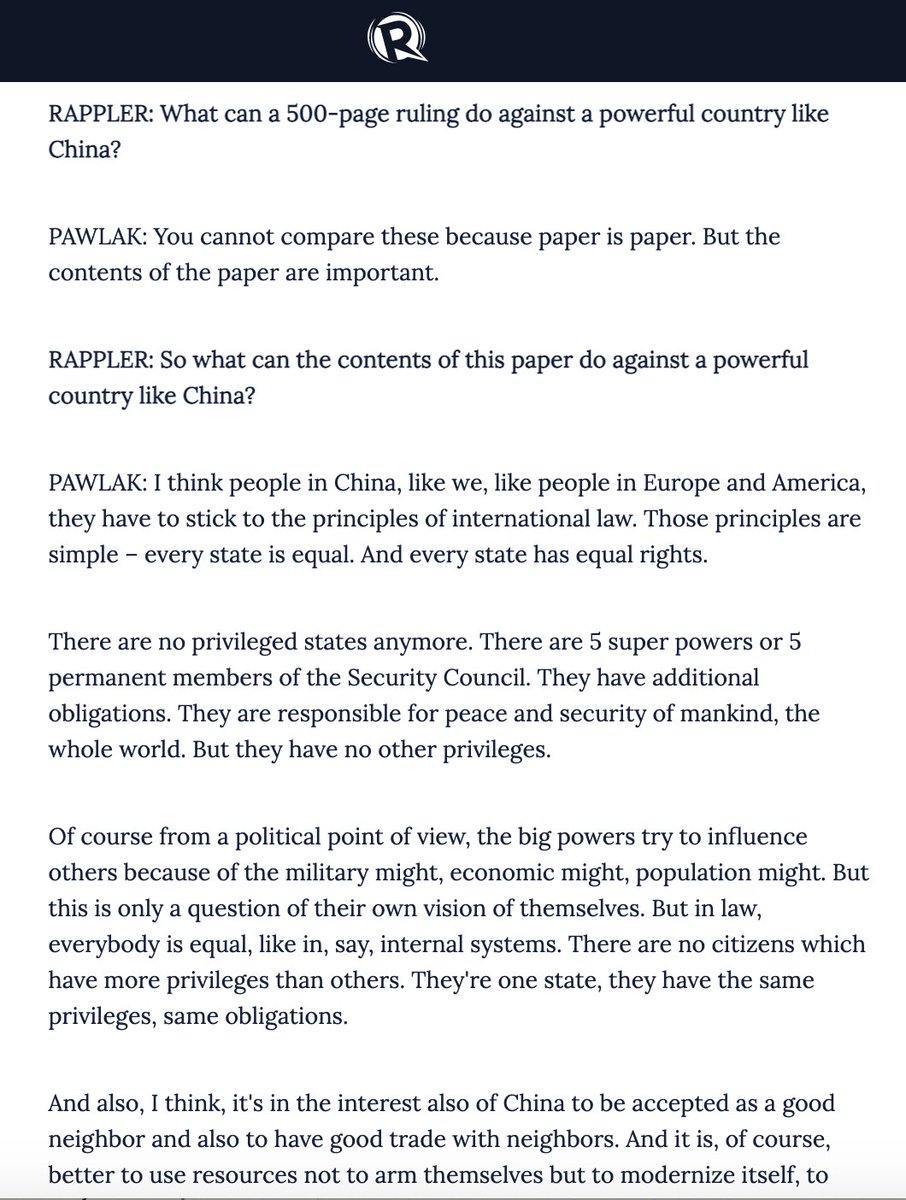 I also asked Judge Stanislaw Pawlak, one of the 5 judges in the Philippines' case against China, about the "just a piece of paper" question. Here's how he responded  @rapplerdotcom