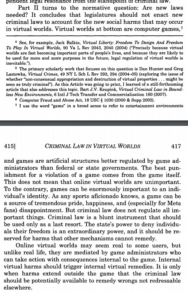 I'm vaguely reminded of this short article I wrote a while back on "Criminal Law in Virtual Worlds," basically saying, "c'mon, folks, they're just video games."  https://chicagounbound.uchicago.edu/cgi/viewcontent.cgi?article=1432&context=uclf