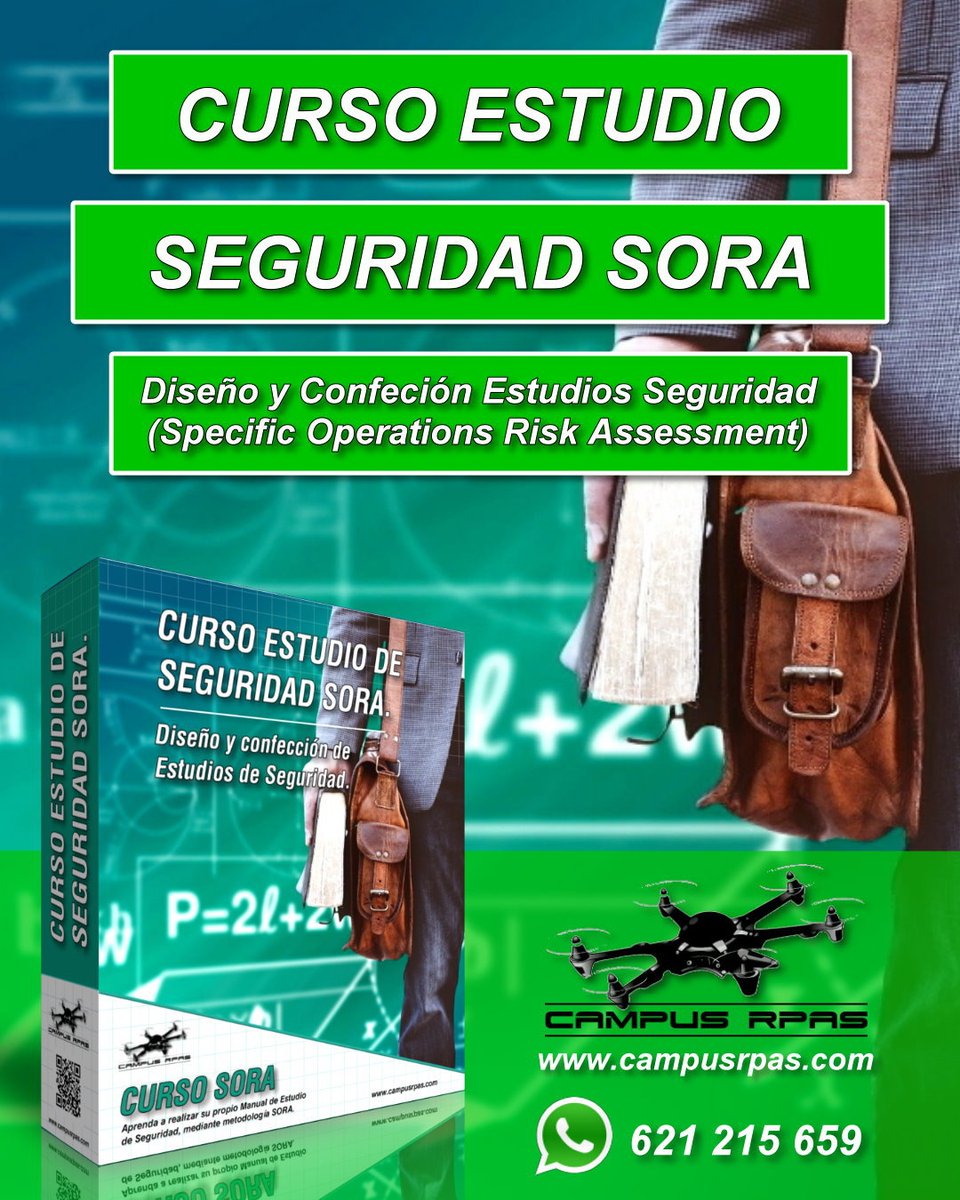 CampusRpas's tweet photo. CURSO ESTUDIO SEGURIDAD METODOLOGÍA SORA (Specific Operations Risk Assessment). Más información en la web https://t.co/EiWFKMVbF8 o llamando al Telf.  621 215 659 o si lo prefiere mediante email: info@campusrpas.com⁠
⁠
#ascant #campusrpas #dronicstechnology #metodologiasora https://t.co/F34tTfxcg3