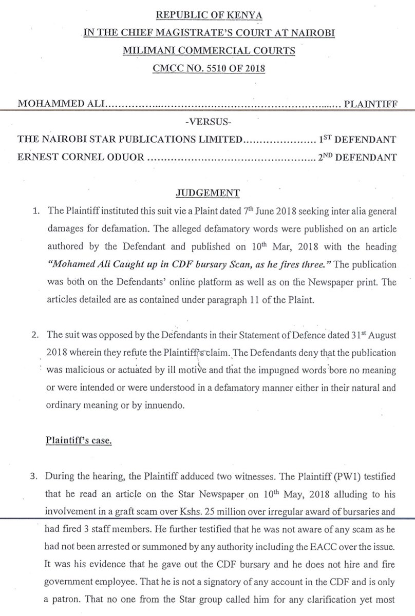 MohaJichoPevu's tweet photo. I have been awarded Ksh 1 million over a publication that was carried by the star in which the newspaper alleged that I had been caught in the embezzlement of CDF funds.
The story was found 2have been defamatory. For the young upcoming Journalist deal with the facts like we did https://t.co/aSr0s4Y1TP