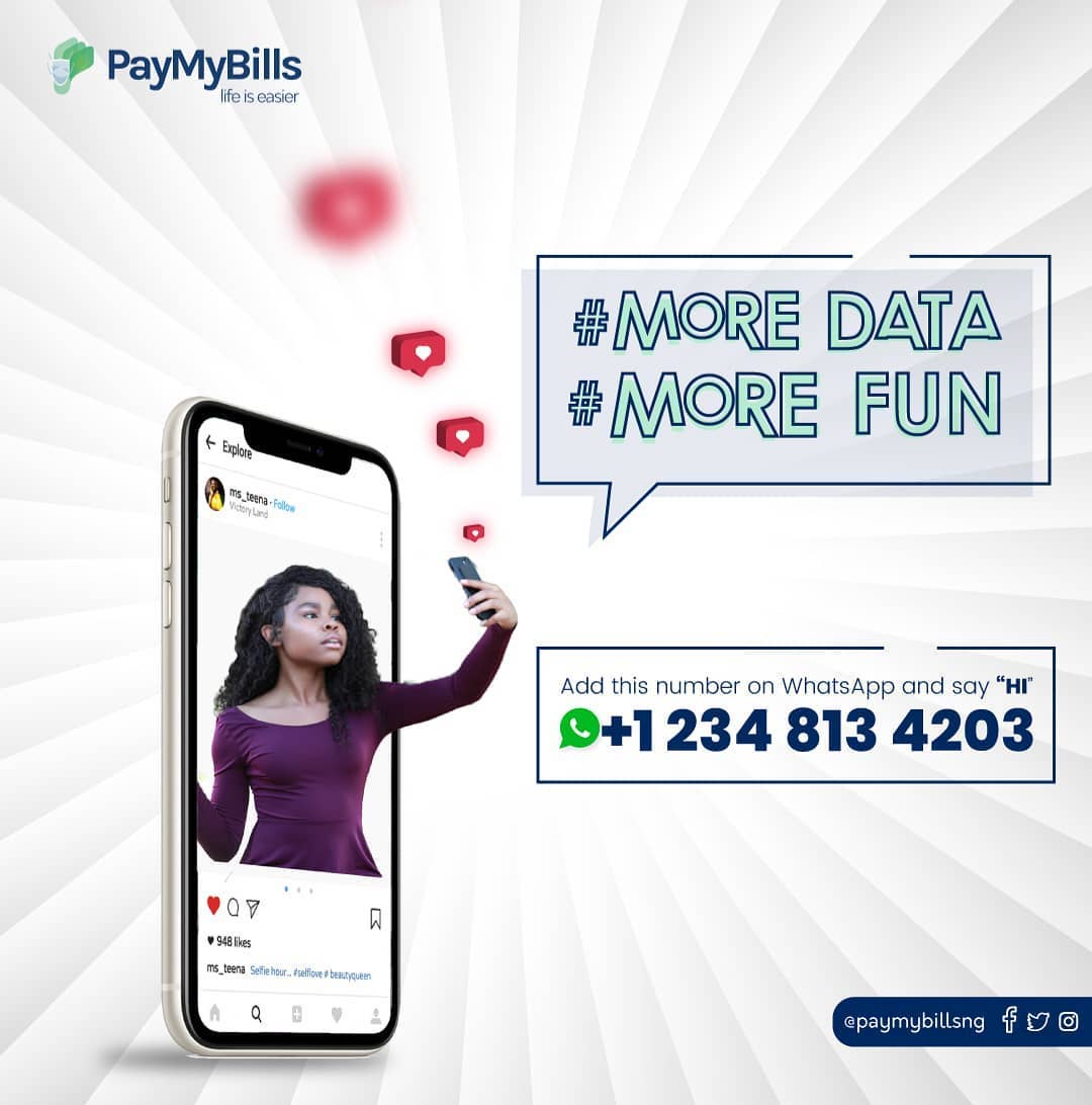 paymybillsng's tweet photo. You never get to miss out on daily trends across your favorite social network when you subscribe for data via PayMyBills.

Click link below to get started 👇🏻
https://t.co/HBTbaBg9Xz

Life's easier with PayMyBills! https://t.co/evXvrdTEOU