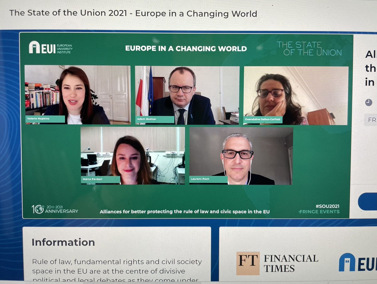 BardPetra's tweet image. Stellar collective of scholars and human rights experts at the State of the Union conference, at the EUI, discussing alliances for better protecting the #RuleOfLaw and civic space in the EU. #SOU2021 👏👏👏 @Adbodnar @martapardavi @ProfPech @GoodLobbyProfs @reconnectEU