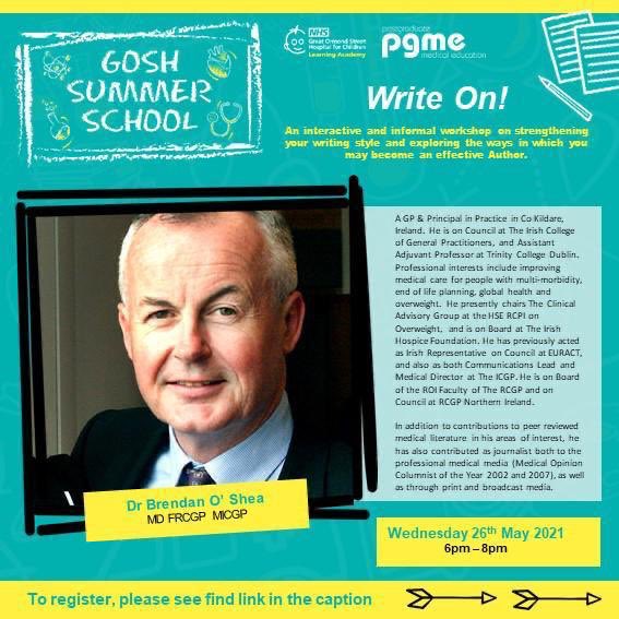 Writing is an important part of our job as doctors. Medical students and early career trainees, please join us for this pre-conference webinar on 26th May! And don’t forget to register for the 2021 GOSH Summer School! <a href="/GOSH_PGME/">PGME Great Ormond Street Hospital</a> <a href="/GOSHLearnAcad/">GOSH Learning Academy</a> 
gosh.zoom.us/meeting/regist…