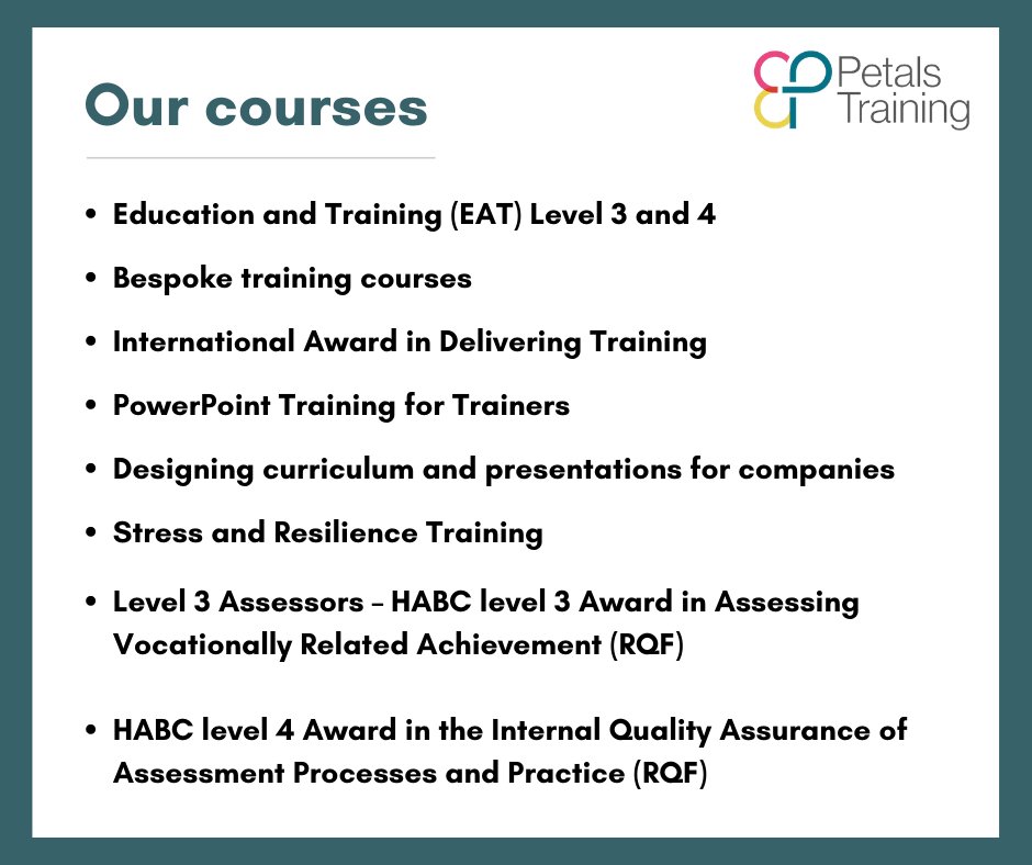 petalstraining_'s tweet image. We’re a training provider that offers experienced lecturers and great value for money. Discover our courses and find one to suit to your needs.

Get in touch to learn more: louise@petaltraining.net

#Wales #TrainerTraining #Upskill