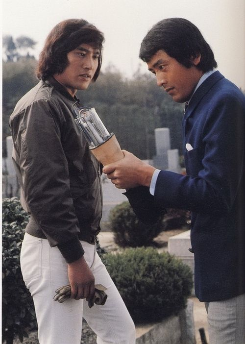 7. Kazami Shiro, of whom I tragically could not find a picture speedboating with reckless abandon, so here he is watching his boyfriend tear his own arm off. Anyway Miyauchi spent the 70s camped outside Toei's filming studio so he manages 63 episodes!