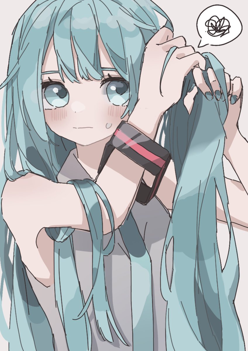 hatsune miku 1girl solo spoken squiggle squiggle long hair shirt sleeveless  illustration images