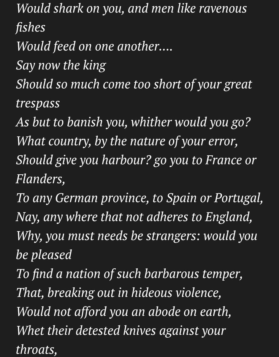 600 years ago Shakespeare wrote Sir Thomas More's speech, and it's still, sadly, relevant. We don't know what may happen in the future. When you see refugees look past the narrative that they're "young men of fighting age" and ask yourself, what would you do in their place. 15/