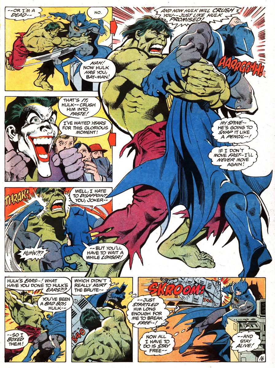 BATMAN VS. THE INCREDIBLE HULK is one of the most insane comics you'll ever read.Batman takes out HULK w/ a kick to the gut.More than any other scene in comics: The scene where Batman should have DIED.And Joker, w/ the power of GOD, & he does... THIS.BEST. COMIC. EVER. 