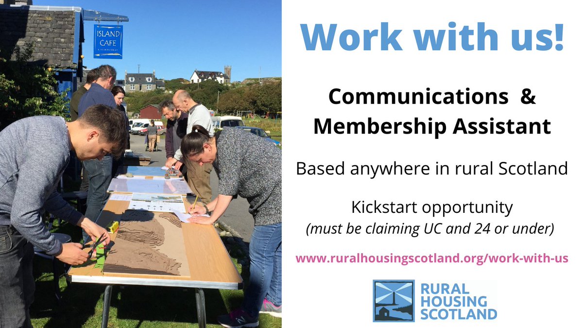 Work with us! Home-based role (with full support) based anywhere in Rural Scotland. Open to folk 24 &amp; under claiming UC.  

You must apply for this #Kickstart vacancy via your Work Coach - find out more at
ruralhousingscotland.org/work-with-us

#ruraljobs #ruralhousing