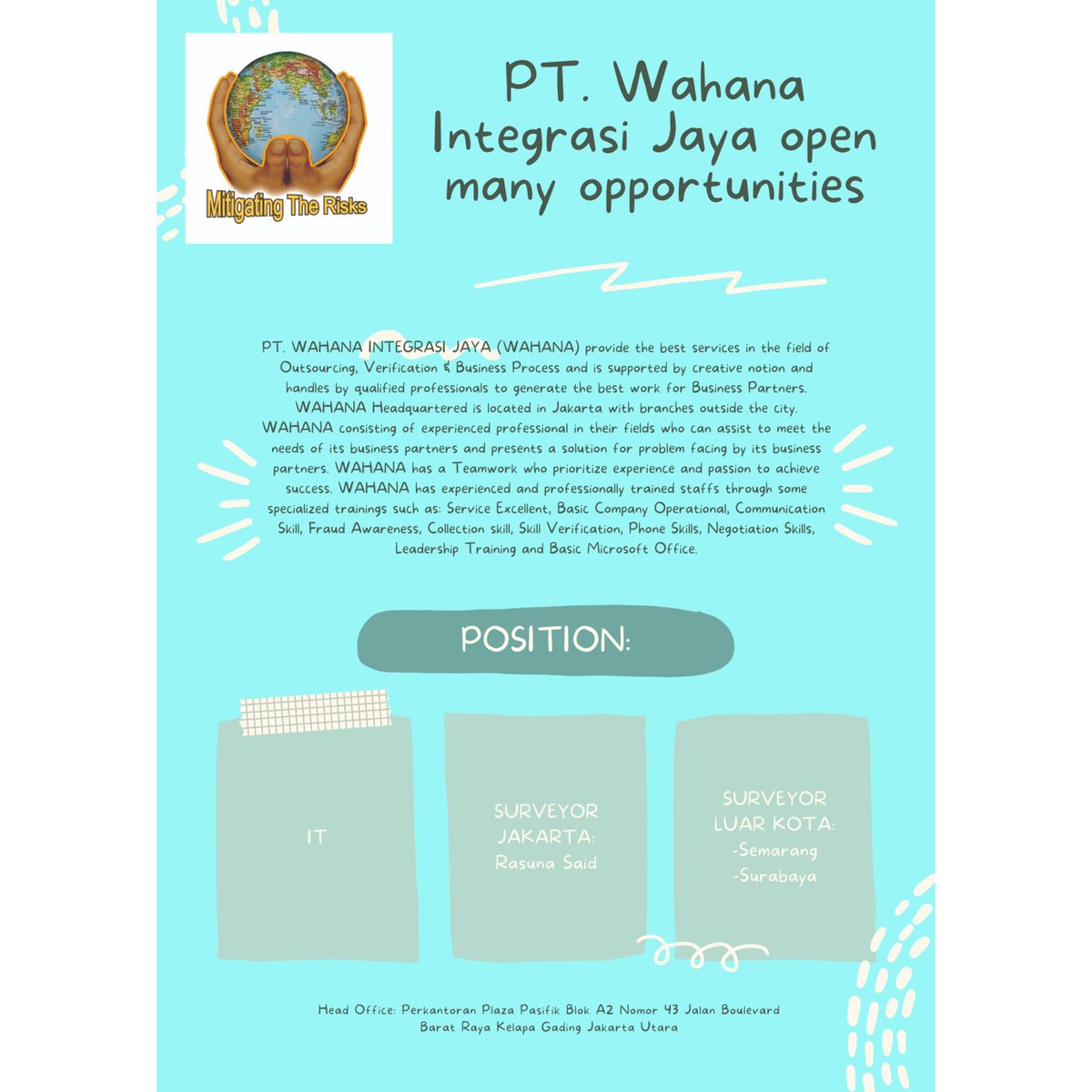 wim_digitalmark's tweet photo. Dibutuhkan :
IT Area Kelapa Gading
Surveyor  Area Jabodetabek, Semarang dan Surabaya .

kirim CV: hrd@wahana.pt
Selamat Siang 
WI-Media Digital Marketing
#ecomerce
#sosmed
#onlineshop
#digitalmarketing
#emailmarketing
#digitalbranding
#buyer
#creator https://t.co/sNa8zUkfMu