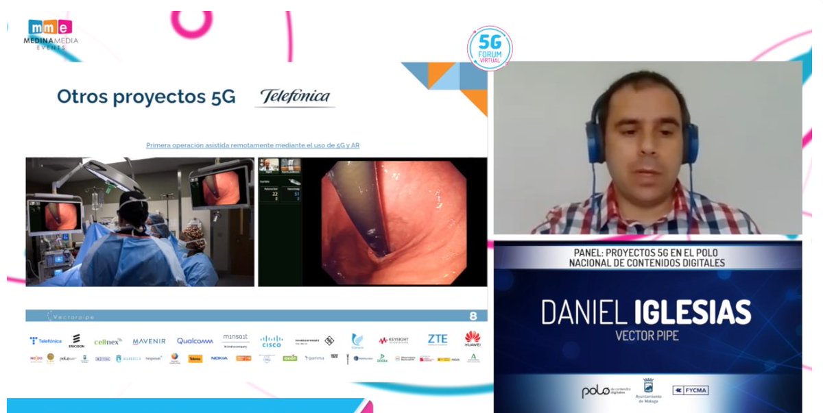 Daniel Iglesias, de <a href="/vectorpipe/">Vectorpipe SL</a> expone en <a href="/5G_FORUM/">5G FORUM</a>
las aportaciones han realizado con los #Esports vía streaming para el piloto <a href="/vodafone_e/">中村智也</a> y  <a href="/redpuntoes/">Red.es</a>, así como experiencias quirúrgicas como las endoscopias asistidas, gracias al Polo Digital de <a href="/malaga/">Ciudad de Málaga</a> <a href="/Fycma/">Fycma</a>
