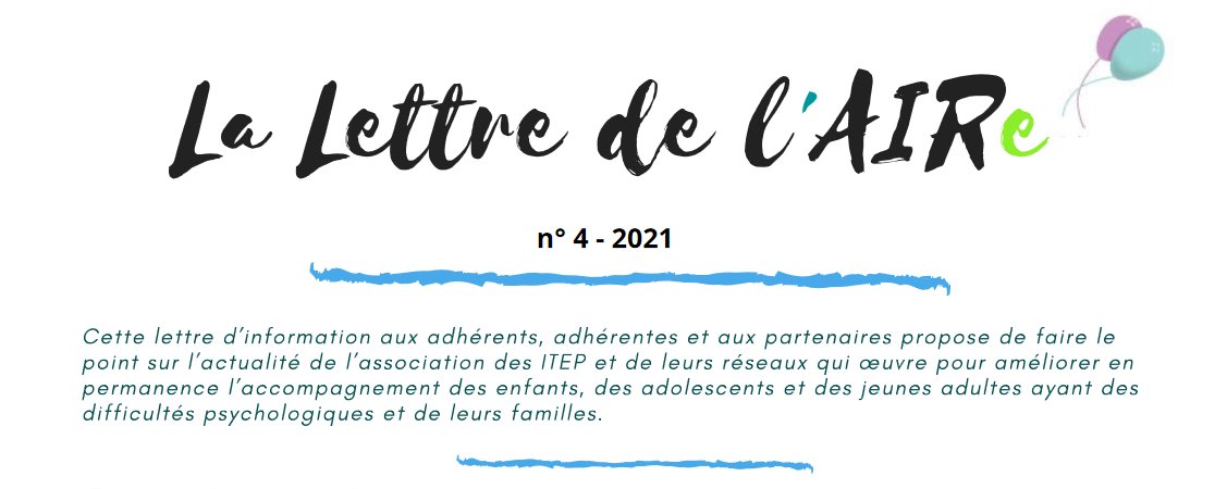 Lancement d'un groupe de travail ASE et handicap par le gouvernement, mesure de l'activité des DITEP, le Président d'honneur devient membre du CESE au titre du #collectifhandicaps, AG 2021 ... Retrouvez les dernières actualités de l'<a href="/AIre_DITEP/">AIRe</a> 👉 lnkd.in/dX3fjb8