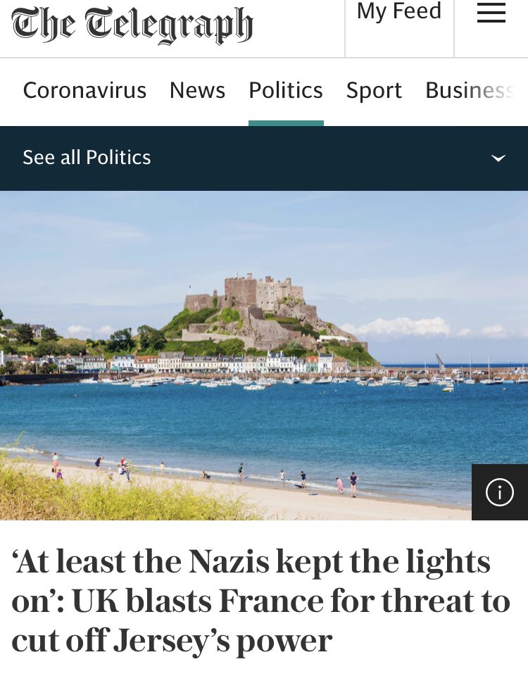 Government source says French threats against Jersey are worse than Nazi occupation: “At least the Nazis kept the lights on.”The ignorance & denialism about history here is shocking. The scale of violence in the Channel Islands, occupied June 1940 until 9 May 1945, was vast…