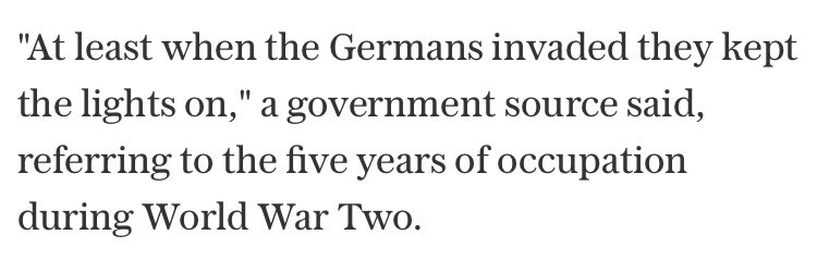 Government source says French threats against Jersey are worse than Nazi occupation: “At least the Nazis kept the lights on.”The ignorance & denialism about history here is shocking. The scale of violence in the Channel Islands, occupied June 1940 until 9 May 1945, was vast…