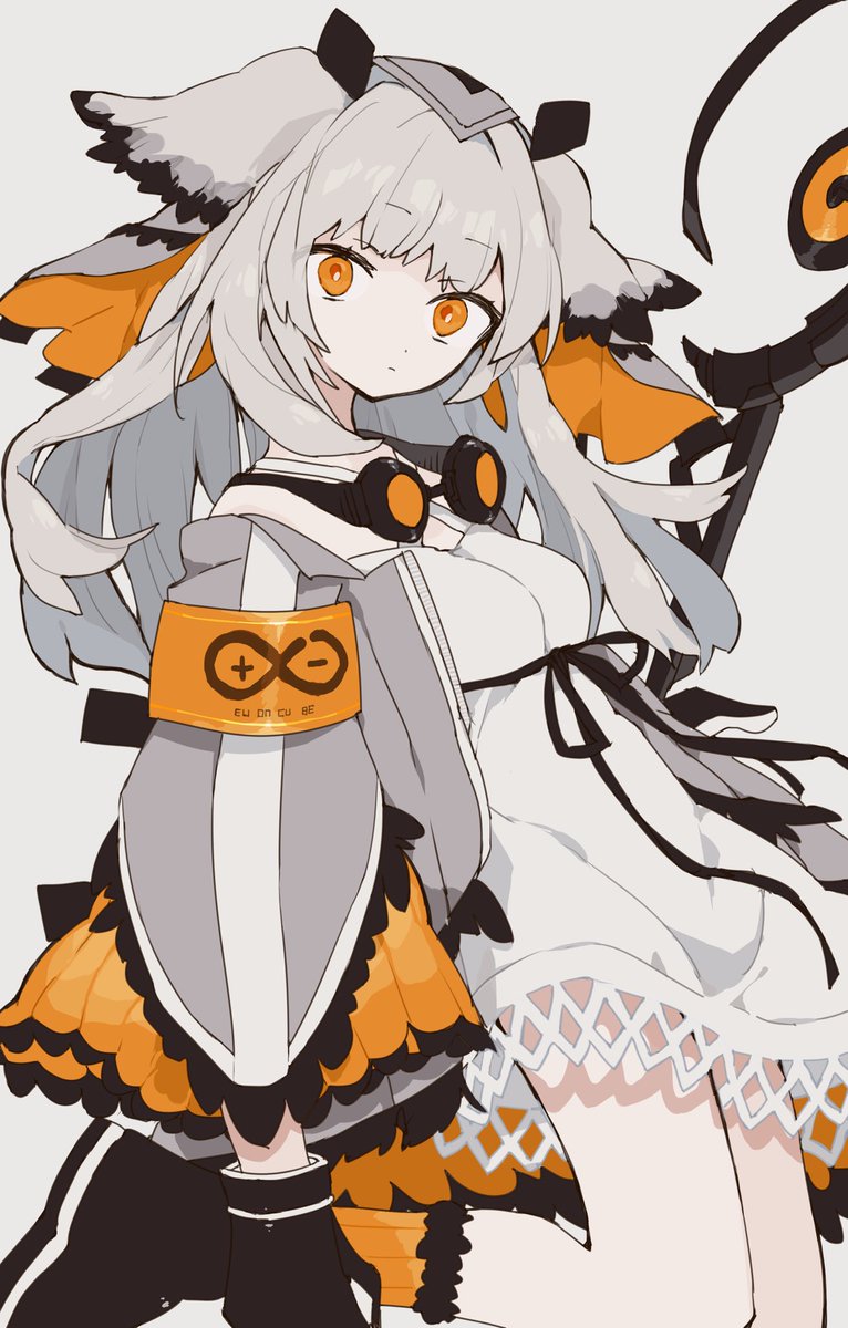 1girl solo goggles around neck dress staff orange eyes owl ears  illustration images