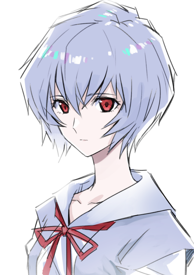 ayanami rei 1girl solo red eyes red ribbon white background ribbon short hair  illustration images