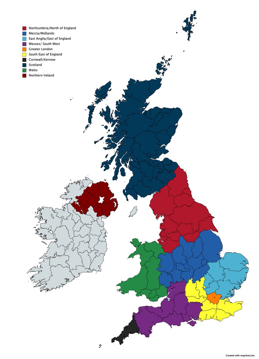 An alternative division of England's Regions for a #FederalUK distinct identities are easy, the South East is tough! Thoughts? @MercianParty @WsxCwlPFP @MidsMerciaPFP @MebyonKernow @PartyEastern @party_wessex @LDNind @FreeNorthNow