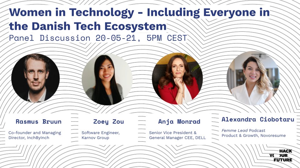 On May 20th we'll be inviting for a panel discussion about women in Denmark's tech industry.

Some exciting panelists like: @zoeyzou0117 @AndaCiob @anjamonrad & Rasmus Bruun (#InchbyInch)

You can register here (for free): tinyurl.com/pnv988yd