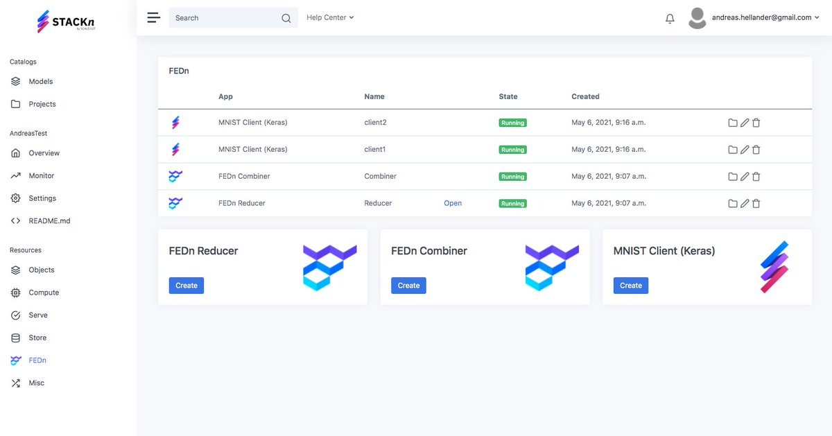 Andreas Hellander (@a_hellander) on Twitter photo The first ever workshop using our brand new cloud-native platform for setting up #fedn networks goes live in 1h :-) Users can use all the open source tools they rely on for "normal ML" to set up #FedML.  We believe that this SaaS will lower the threshold for real use-cases. The first ever workshop using our brand new cloud-native platform for setting up #fedn networks goes live in 1h :-) Users can use all the open source tools they rely on for "normal ML" to set up #FedML.  We believe that this SaaS will lower the threshold for real use-cases.
