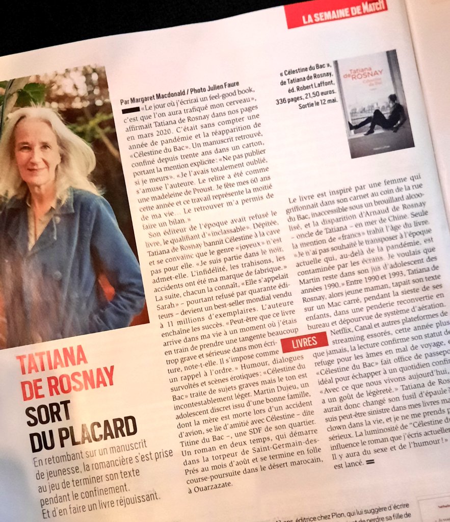 Quand <a href="/tatianaderosnay/">Tatiana de Rosnay</a> "sort du placard" un manuscrit de jeunesse oublié...elle en parle cette semaine dans <a href="/ParisMatch/">Paris Match</a> avec <a href="/m_macdo/">Margaret Macdonald</a>
📚CÉLESTINE DU BAC📚 <a href="/robert_laffont/">Robert Laffont</a>
"Un livre rejouissant"  🙏🎉
En librairie le 12 mai
#CelestineduBac <a href="/Editis_officiel/">Editis</a> @Lisez_officiel