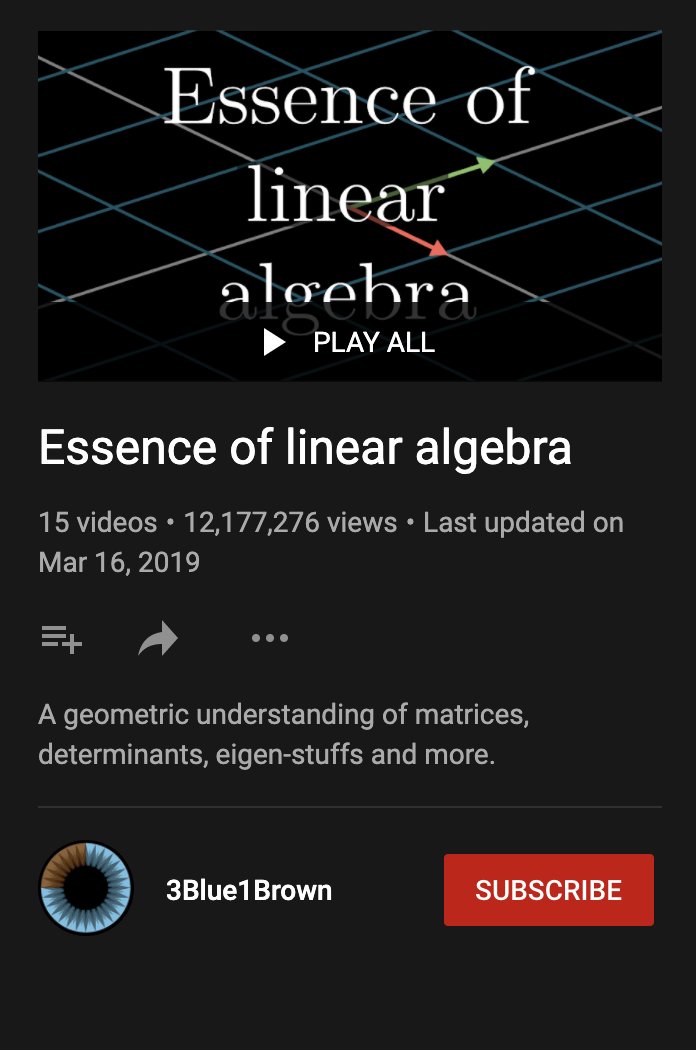 9. TensorFlow: 10. PyTorch: 11. Essense of Linear Algebra:  https://www.youtube.com/playlist?list=PLZHQObOWTQDPD3MizzM2xVFitgF8hE_ab12. Essense of Calculus:  https://www.youtube.com/playlist?list=PLZHQObOWTQDMsr9K-rj53DwVRMYO3t5Yr