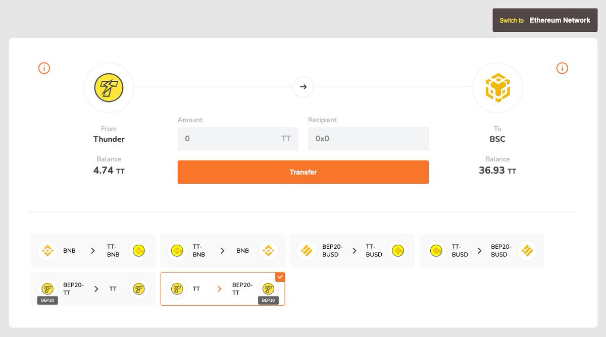 ThunderCoreLab's tweet image. #TT right now thanks to #ThunderCoreBridge&apos;s #crosschain mechanism:

🦄↔️⚡️↔️🥞
@Uniswap ↔️ TT ↔️ @PancakeSwap 

Start transferring👇
bridge.thundercore.com/?utm_source=so…