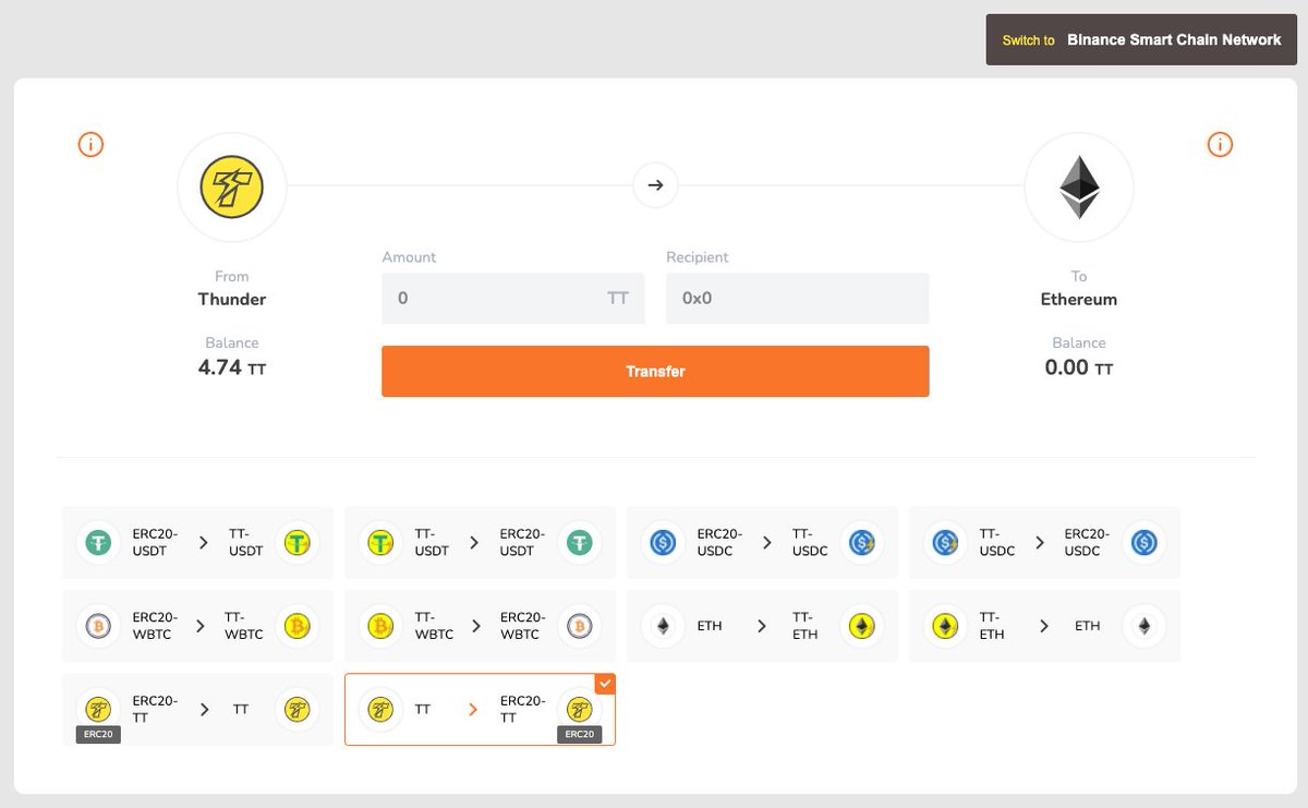 ThunderCoreLab's tweet image. #TT right now thanks to #ThunderCoreBridge&apos;s #crosschain mechanism:

🦄↔️⚡️↔️🥞
@Uniswap ↔️ TT ↔️ @PancakeSwap 

Start transferring👇
bridge.thundercore.com/?utm_source=so…