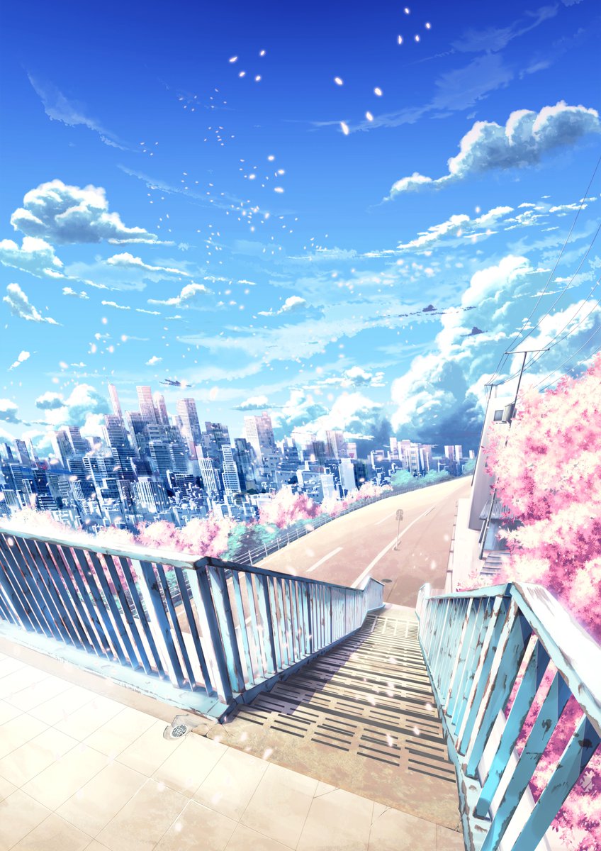 scenery sky no humans cloud outdoors cherry blossoms blue sky  illustration images