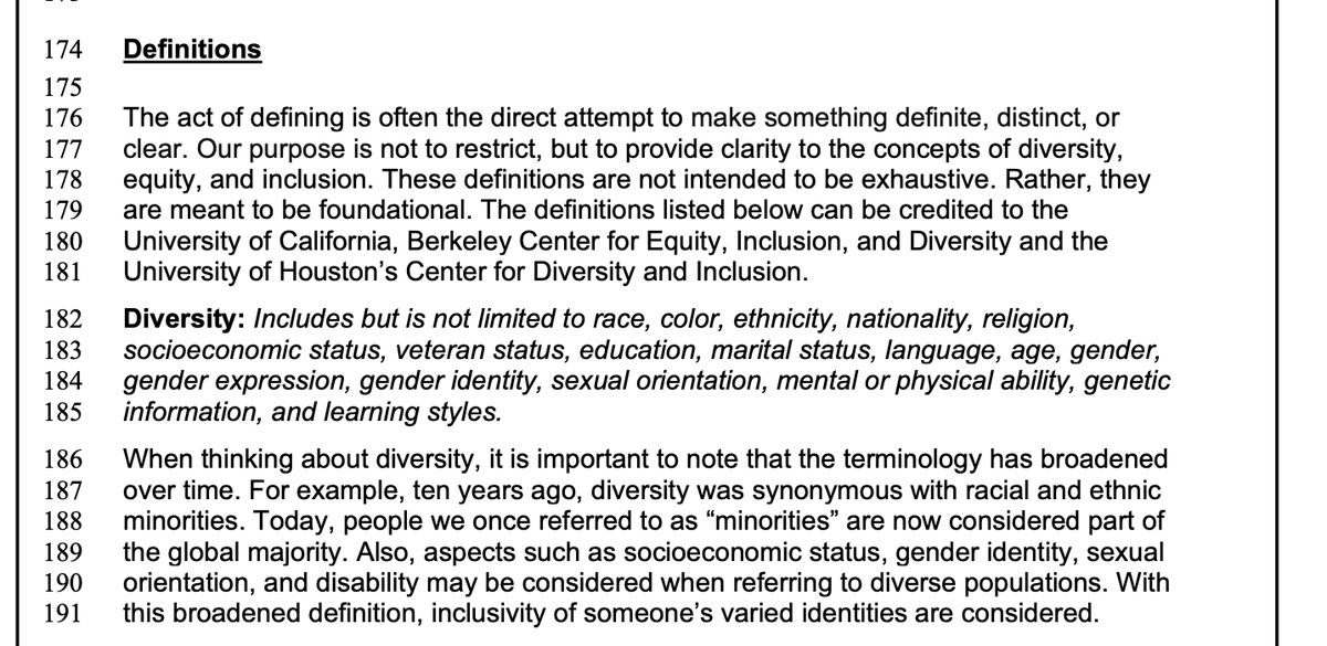 Not the references to "diversity," and what it means, and doesn't not mean (and how wide-open they leave it to future modifications, in case they need to use this excuse to justify their failure, e.g. "we weren't diverse enough..." which is what they're doing right now. 3/