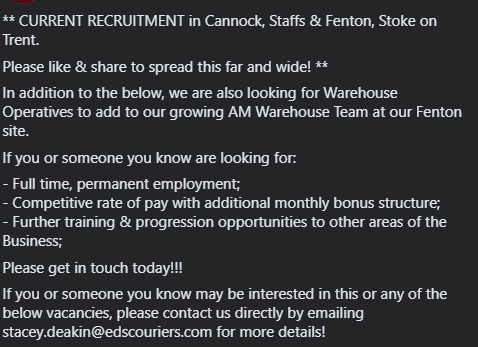 EdsCouriersLtd's tweet photo. ❗CURRENT RECRUITMENT, START DATES ASAP ❗ https://t.co/lfvtnH9ant
