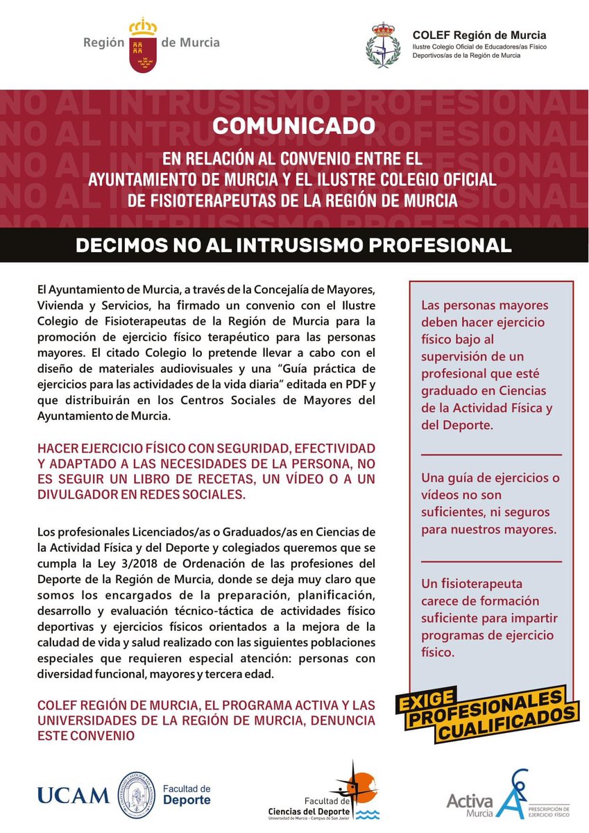 Mi apoyo incondicional a los profesionales de la Actividad Física y el deporte <a href="/COLEF_Murcia/">COLEF Región de Murcia</a> .
“Zapatero 🥼a tus zapatos 👞 “ 
#Noalintrusismo
#Sialequipomultidisciplinar 
#juntossomosmasfuertes