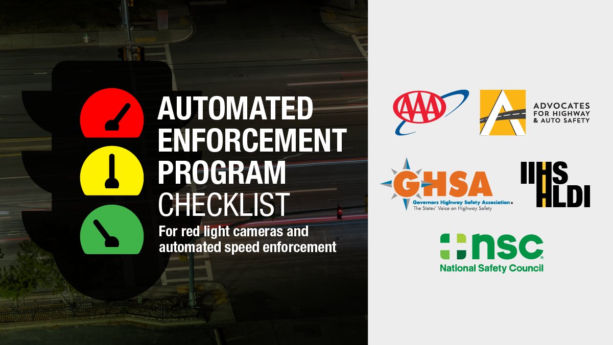 A new checklist released today by  @AAAnews,  @SafeRoadsNow,  @GHSAHQ, IIHS and  @NSCsafety can serve as a roadmap for communities that are establishing or expanding automated enforcement programs. 2/