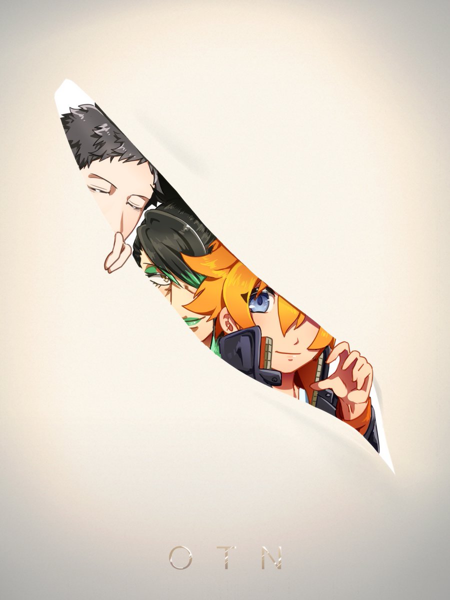 multiple boys blue eyes black hair orange hair smile green hair male focus  illustration images