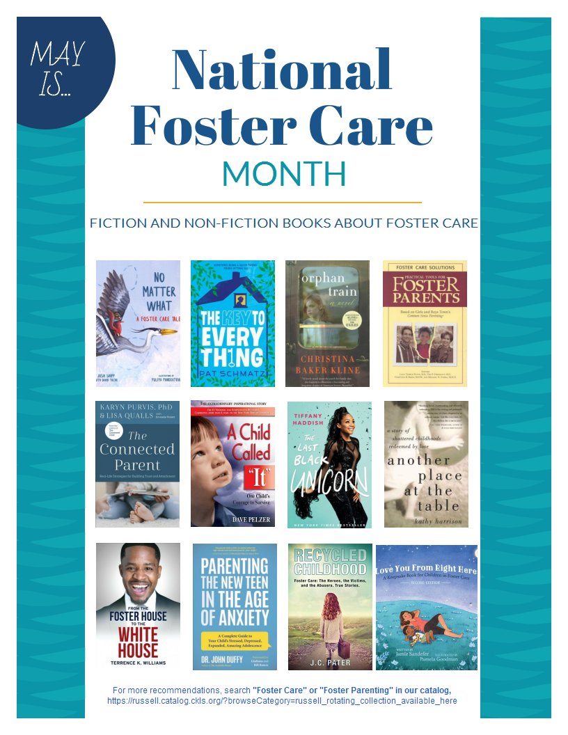 RussPubLib's tweet image. Check out a fiction or non-fiction book this National Foster Care Month!  #fostercare #fosterparenting #fosterkids libraryaware.com/2AN3D0