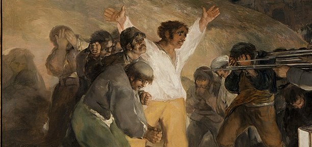 Avant de nous confronter à cette triste représentation des Français, attardons nous sur le groupe des insurgés. Goya y embrasse l'unicité psychologique de chaque individu : certains cachent leurs visages devant l'horreur du spectacle, d'autres veulent regarder la mort en face...