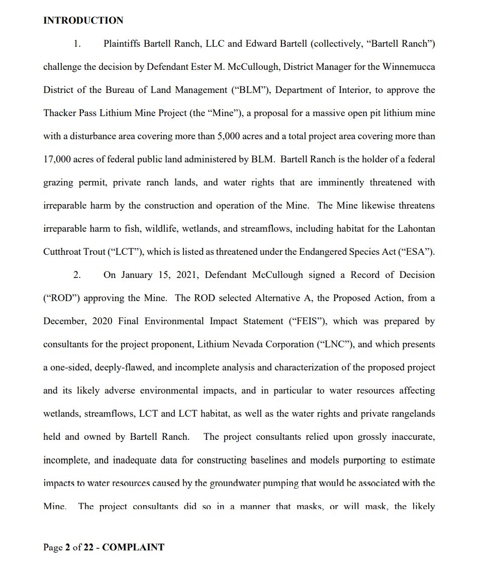 This approach has generated strong opposition from members of a local Native American tribe, as well as environmentalists and a local rancher, generating lawsuits challenging the project, which is supposed to start construction this year.  https://storage.courtlistener.com/recap/gov.uscourts.nvd.148512/gov.uscourts.nvd.148512.1.0_1.pdf