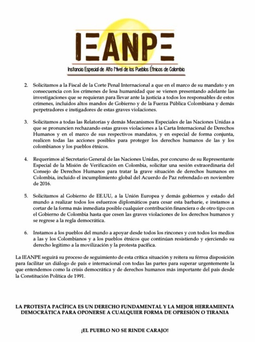 #SOSColombia Solicitamos urgente y pronto apoyo a Comunidad Internacional, #NosEstanMantando
URGE parar masacre de <a href="/IvanDuque/">Iván Duque 🇨🇴</a> y <a href="/Diego_Molano/">Diego Molano Aponte</a>
Contra la justa movilización social en Colombia. <a href="/AlvaroLeyva/">Álvaro Leyva Durán</a> <a href="/IvanCepedaCast/">Iván Cepeda Castro</a> <a href="/DeLaCalleHum/">Humberto de la Calle</a> <a href="/gimena_wola/">Gimena Sánchez</a> <a href="/adam_wola/">Adam Isacson</a> <a href="/MisionONUCol/">Misión de la ONU en Colombia</a> <a href="/ONU_es/">Naciones Unidas</a>