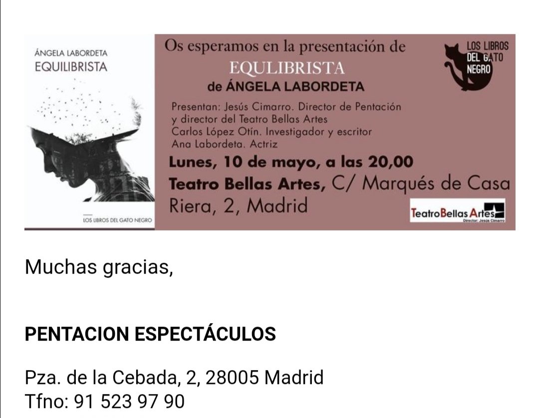 Con #JesúsCimarro #AnaLabordeta y #CarlosLópezOtín hablar de #Equilibrista será viajar en sueños que regalan la vida y oprimen la garganta.

@librosgatonegro @TeatroBellasArt