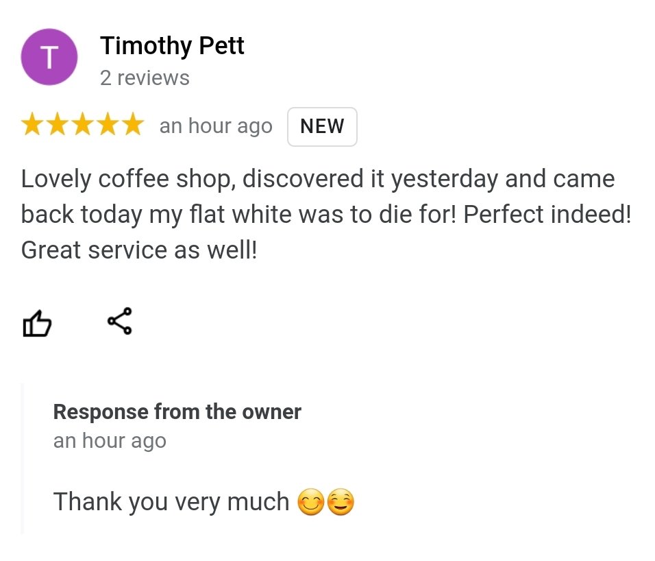 Really makes my day when I get one of these 🥰 makes my job Worthwhile

#5starreview #review #happycustomers #perfectlybrewed #eastbournelocal #eastbourne #lovelocalshoplocal #reopeneastbourne