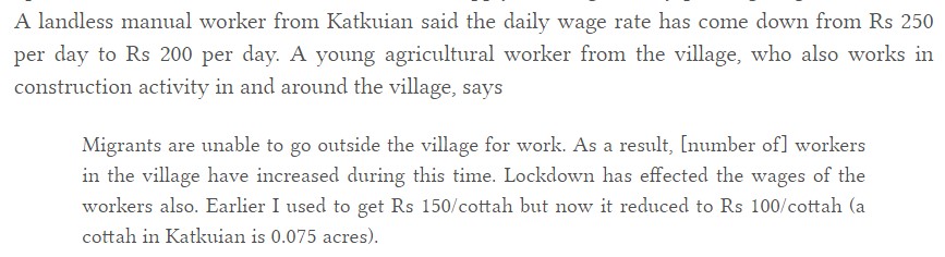 We found that the immediate impact of the 2020 lockdown in the countryside was felt most by manual workers and poor peasants.For the full story, click here:  http://ras.org.in/impact_of_covid_19_on_indian_villages