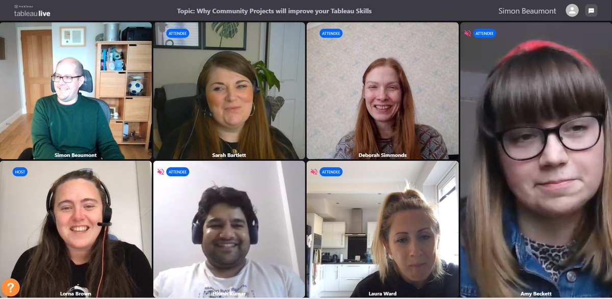 Everyone's having a fab time on the #tableaulive21 "Why Community Projects will improve your Tableau Skills" Roundtable, great to see familiar faces &amp; new ones.. I owe so much of my growth to community projects #MakeoverMonday #WOW21 #IronQuest #SportsVizSunday &amp; more, thank you!