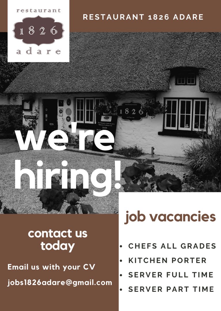 Looking forward to reopening for outdoor dining on June 10th, would you like to join our team? 

#adare #bibgourmand2021 #westlimerickfood #jobfairyireland #limerickfood #limerickjobs #chefnetwork