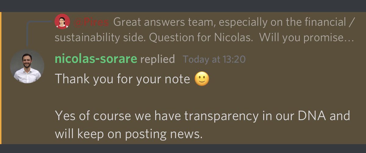 Nicolas when asked about always being as open as possible with the community about finances after recent situations with other “sports platforms”