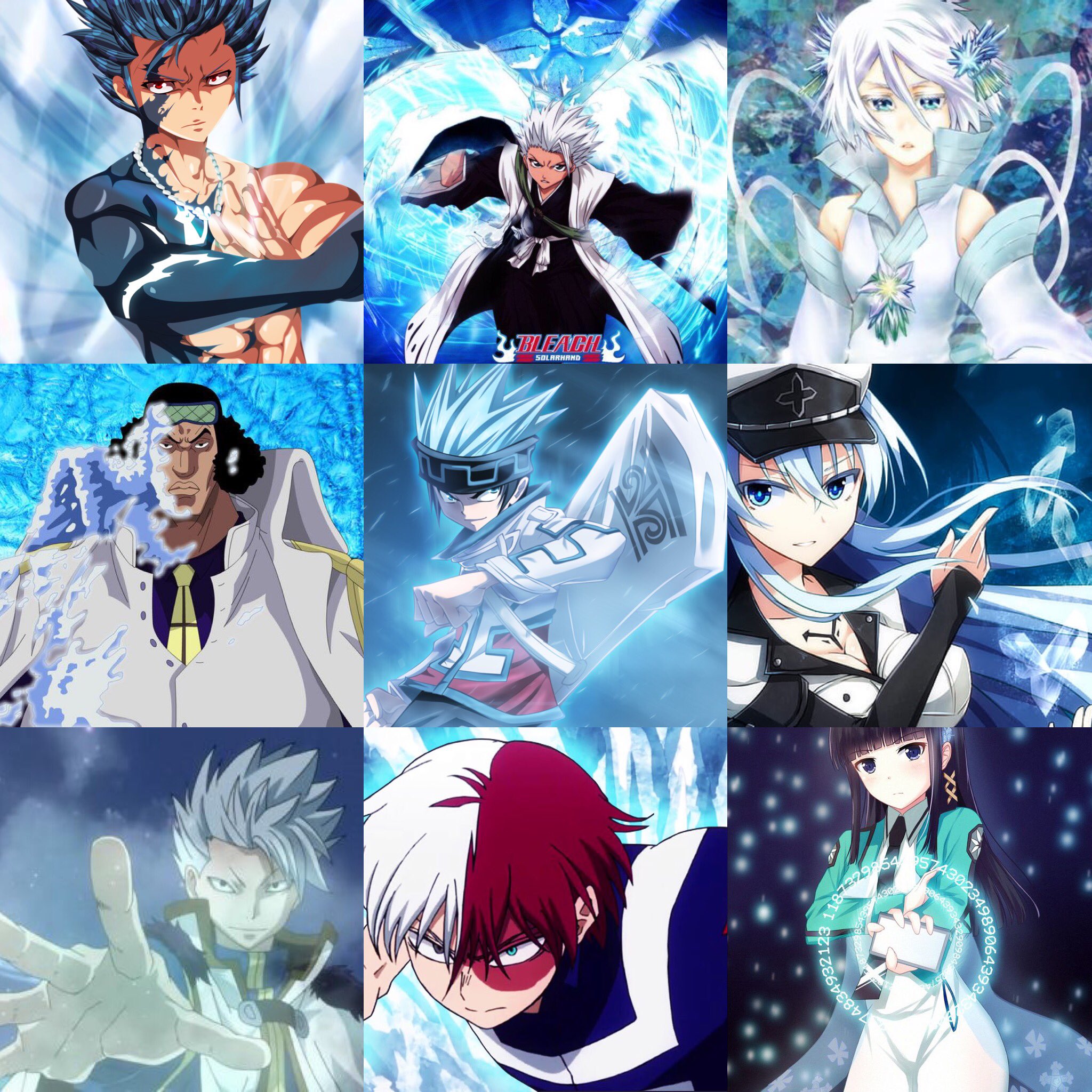 IG: @ theycallmenatsu on X: "Best ice users in anime #FairyTail #BLEACH  #ONEPIECE #MyHeroAcademia #SHAMANKING #akamegakill #anime #animation  #TheIrregularatMagicHighSchool #AniList #Anitwt #manga #iceusers #EDENSZERO  #FairyTail100YearsQuest #magic ...