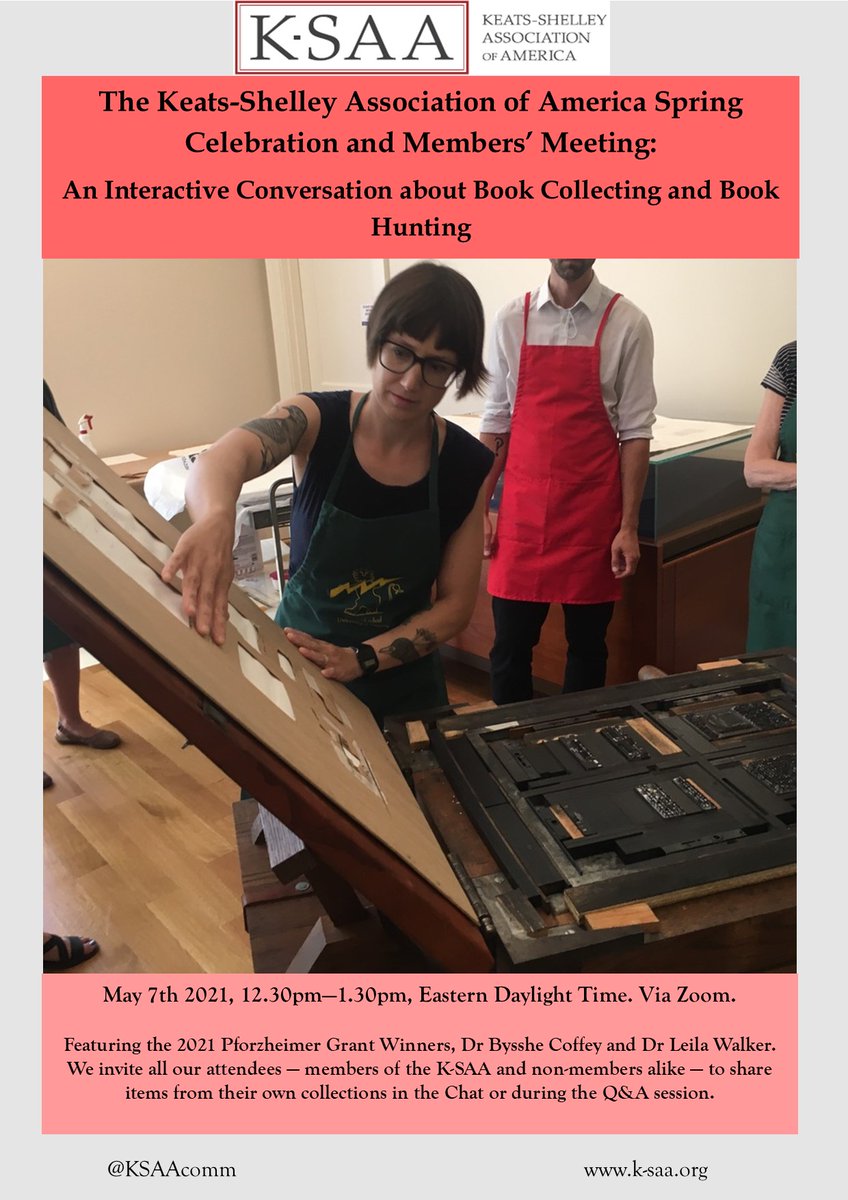 We got a little bit excited for our Spring Celebration happening *TOMORROW* 7th May at 12.30-1.30pm EDT! So much so we made four extra posters...

Sign up to our discussion on Book Collection and Book Hunting with <a href="/shelleyscholar/">Bysshe Inigo Coffey</a> and <a href="/leilathebrave/">Dr. Leila Henry Walker</a> below: k-saa.org/k-saa-spring-c…