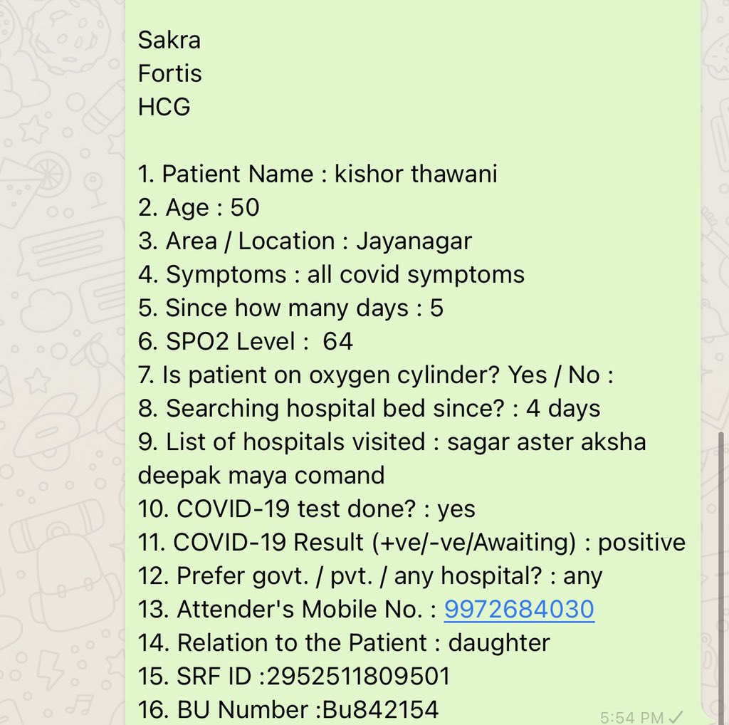 <a href="/Tejasvi_Surya/">Tejasvi Surya</a> critical patient with spo-49 has been turn down by 3 hospitals in 2-3 hours. Child handling all formalities. Going to fortis and then sakra hospital. Pls help they have beds but will not hold, patient needs ICU and is losing breath Details in image <a href="/IndiaShield/">INDIASHIELD</a>